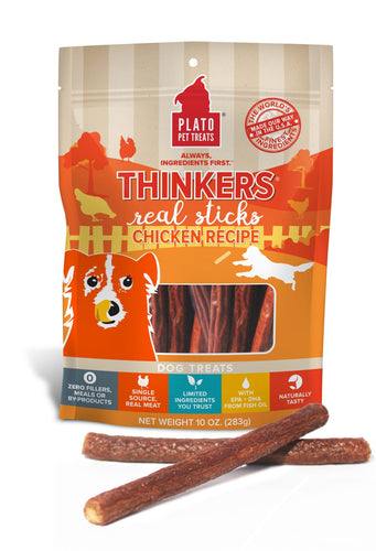 Plato Thinkers Chicken Meat Stick Dog Treats (10-oz)