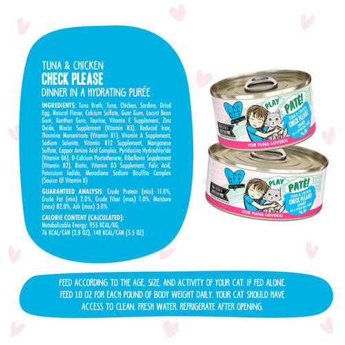Weruva B.F.F. PLAY PATÉ! Check Please! Tuna & Chicken Dinner in a Hydrating Purée Cat Food