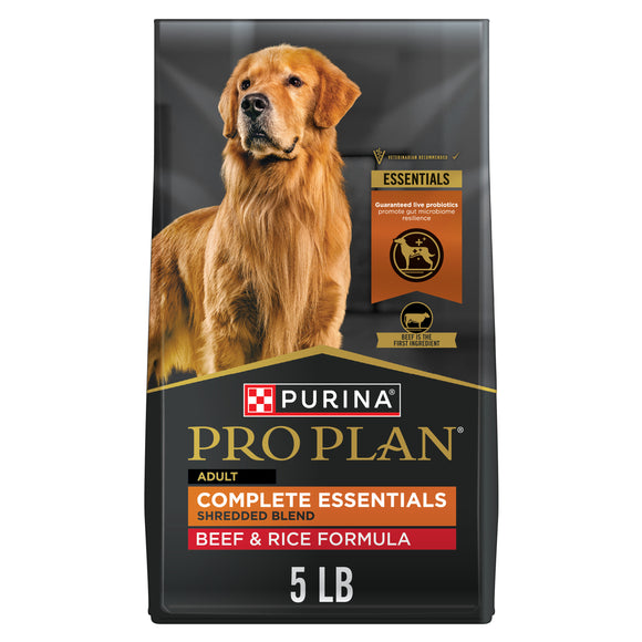 Purina Pro Plan Adult Complete Essentials Shredded Blend Beef & Rice with Probiotics Dry Dog Food